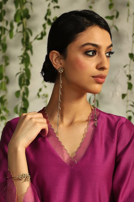 Buy Charkhee Pink Chanderi, Cotton Satin, Organza Cut Work, Embroidery Leaf Kurta Pant Set Buy_Charkhee_Pink Chanderi, Cotton Satin, Organza Cut Work, Embroidery Leaf Kurta Pant Set