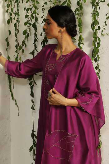 Buy_Charkhee_Pink Chanderi, Satin, Embroidery Nakshi And Zari Kurta Pant Set 
