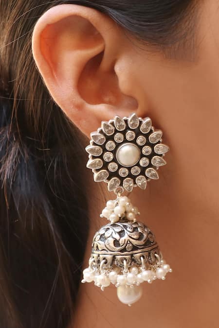 Amazon.com: Pahal Ethnic Bollywood Jaipur Orange Pearl Painted South Indian  Big Silver Jhumka Hoop Earrings Jhumki Bridal Jewelry for Women: Clothing,  Shoes & Jewelry