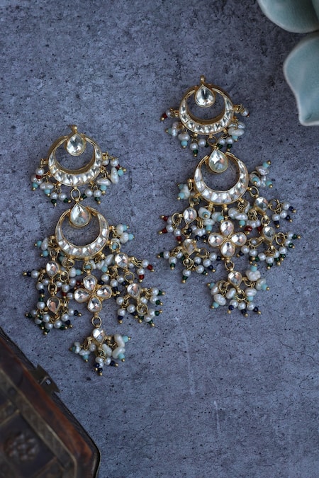 Paisley Pop Gold Kundan Embellished Dangler Earrings 