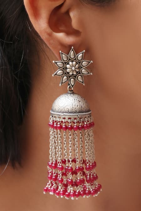 Kundan Jhumka Style Earrings with Ear Chain : JNV3556