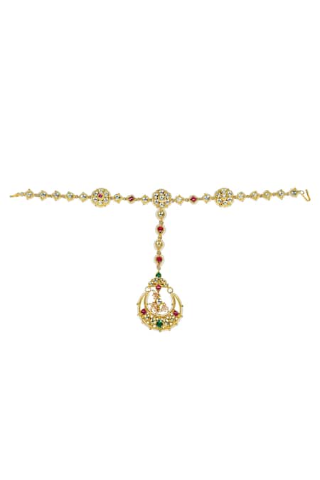 Shop Tizora White Kundan Mathapatti at Aza Fashions Shop_Tizora_White Kundan Mathapatti _at_Aza_Fashions