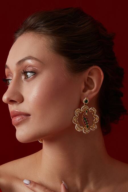 Paisley Pop Gold Plated Kundan Peacock Earrings