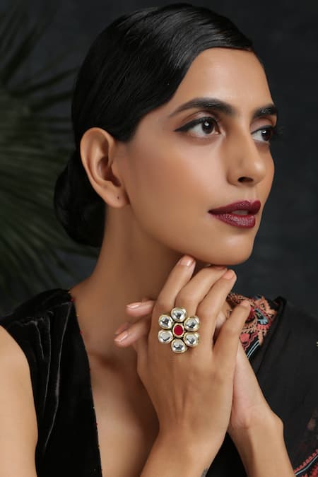 Paisley Pop Handcrafted Kundan Floral Ring 