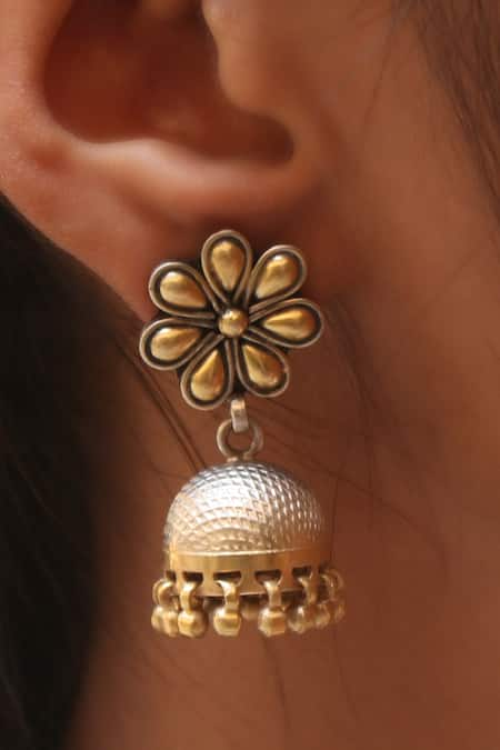 Noor Oxidized Silver Jhumkas 