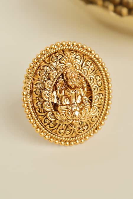 ACCESSHER Traditional Antique Gold Plated Laxmi Adjustable Temple Finger  Ring with American Diamonds for Women and girls Pack of 1 : Amazon.in:  Jewellery
