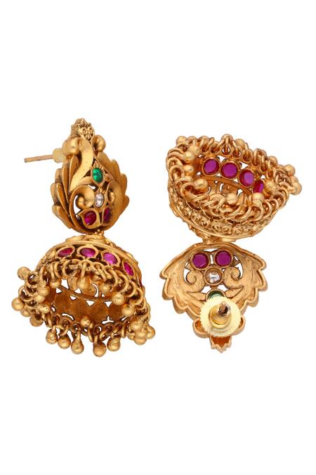 Buy_Curio Cottage_Gold Plated Temple, Embellished Carved Goddess Laxmi Pendant Necklace Set