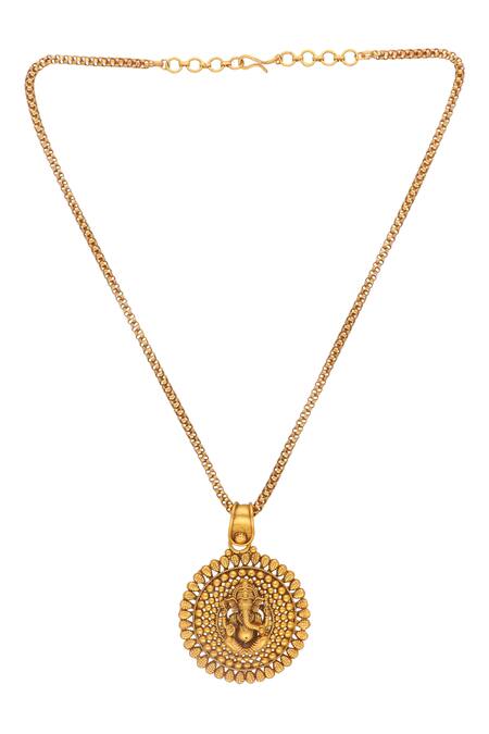 Curio Cottage_Gold Plated Temple Embellished Ganesha Necklace Set_Online_at_Aza_Fashions