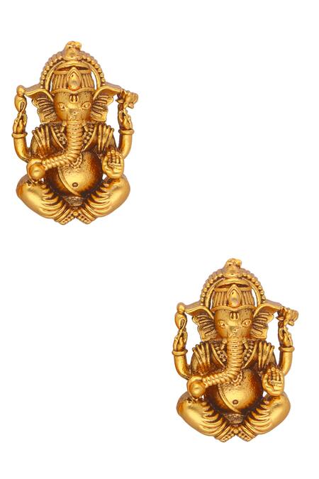 Curio Cottage_Gold Plated Temple Embellished Ganesha Necklace Set_at_Aza_Fashions