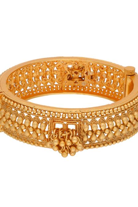 Buy_Curio Cottage_Gold Plated Ghungroo Embellished Temple Bangle_Online_at_Aza_Fashions