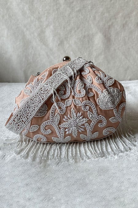 Kreivo By Vamanshi Damania_Peach Beads Silk Embellished Potli Bag _Online_at_Aza_Fashions