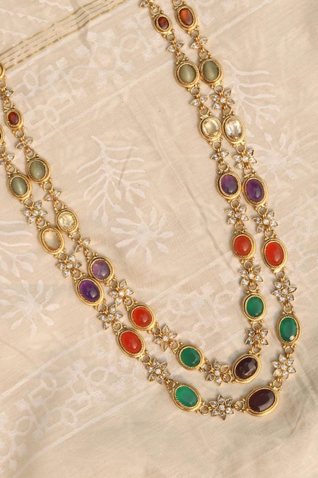 Shop Zevar King Multi Color Stones Jadau Necklace Set at Aza Fashions Shop_Zevar King_Multi Color Stones Jadau Necklace Set _at_Aza_Fashions