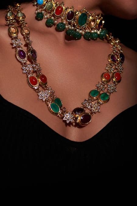 Zevar King Multi Color Stones Jadau Necklace Set Online at Aza Fashions Zevar King_Multi Color Stones Jadau Necklace Set _Online_at_Aza_Fashions
