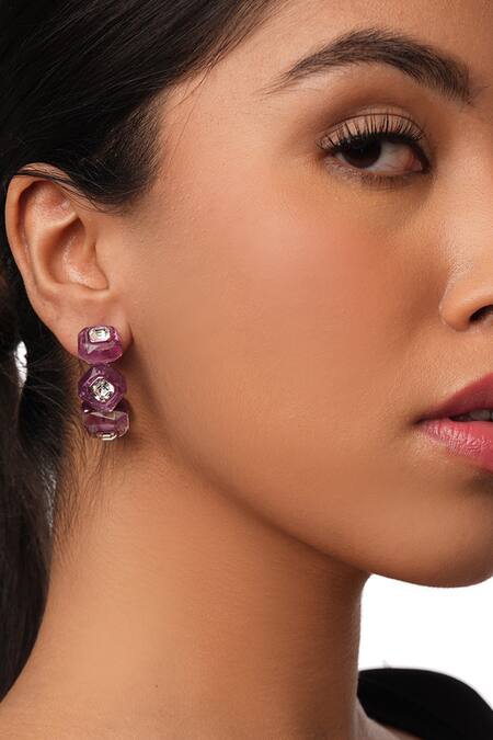 Buy Isharya Pink Crystals Bisou Infinity Cut Hoops at Aza Fashions Buy_Isharya_Pink Crystals Bisou Infinity Cut Hoops_at_Aza_Fashions