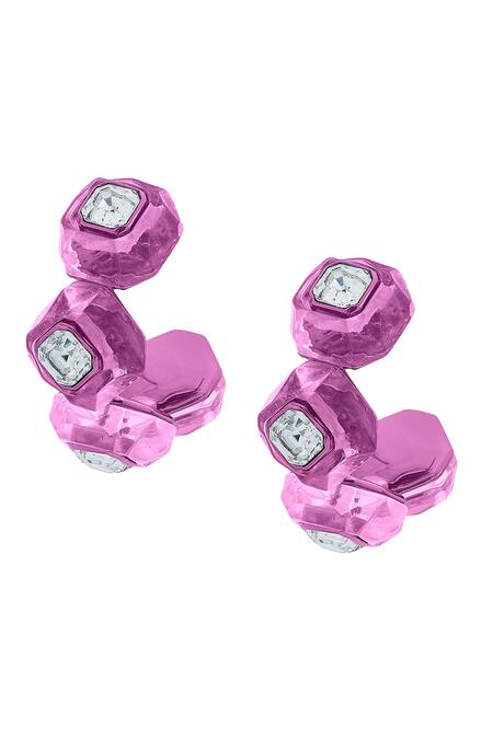 Shop Isharya Pink Crystals Bisou Infinity Cut Hoops at Aza Fashions Shop_Isharya_Pink Crystals Bisou Infinity Cut Hoops_at_Aza_Fashions