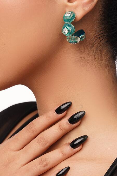 Buy Isharya Green Crystals B-dazzle Infinity Cut Hoops at Aza Fashions Buy_Isharya_Green Crystals B-dazzle Infinity Cut Hoops_at_Aza_Fashions