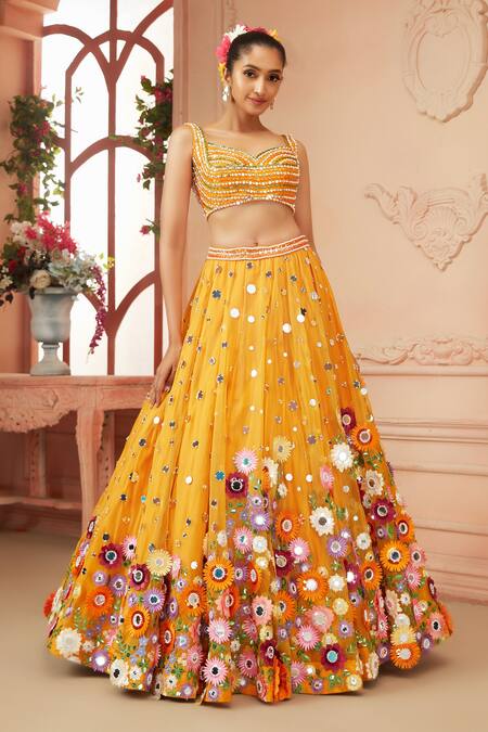 Neeta Lulla Yellow Tulle, Organza Sequins, Slender Floral Embroidered Bridal Lehenga Set Online at Aza Fashions Neeta Lulla_Yellow Tulle, Organza Sequins, Slender Floral Embroidered Bridal Lehenga Set _Online_at_Aza_Fashions