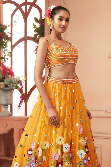 Buy Neeta Lulla Yellow Tulle, Organza Sequins, Slender Floral Embroidered Bridal Lehenga Set Online at Aza Fashions Buy_Neeta Lulla_Yellow Tulle, Organza Sequins, Slender Floral Embroidered Bridal Lehenga Set _Online_at_Aza_Fashions