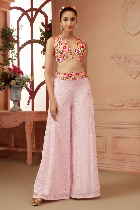 Neeta Lulla Pink Georgette Badla, Resham V Neck Lillith Embroidered Flared Pant And Cape Set Online at Aza Fashions Neeta Lulla_Pink Georgette Badla, Resham V Neck Lillith Embroidered Flared Pant And Cape Set_Online_at_Aza_Fashions