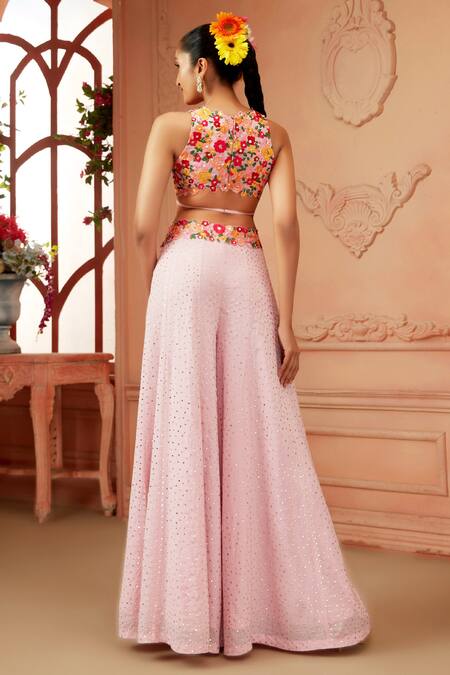 Shop Neeta Lulla Pink Georgette Badla, Resham V Neck Lillith Embroidered Flared Pant And Cape Set at Aza Fashions Shop_Neeta Lulla_Pink Georgette Badla, Resham V Neck Lillith Embroidered Flared Pant And Cape Set_at_Aza_Fashions