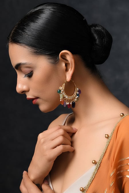 Paisley Pop Gold Plated Kundan Handcrafted Polki Hoops