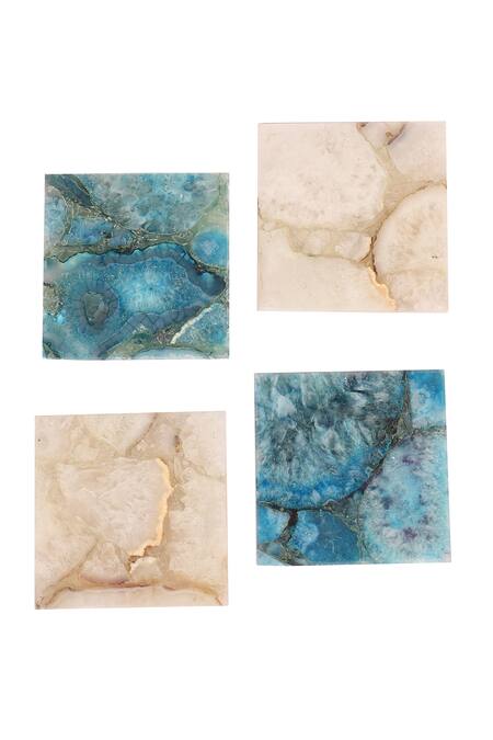 Cotton Indya_Blue Natural Agate Stones Square Shaped Coasters - Set Of 4_Online_at_Aza_Fashions