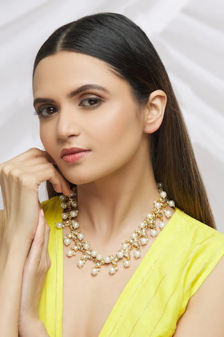 Just Shradha's Leaf Pearl Embellished Necklace 