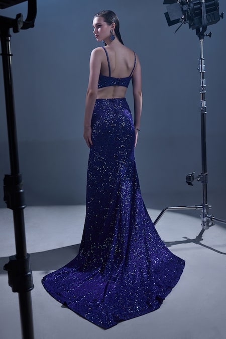 Manika Nanda Ultraviolet Sequined Cut-Out Gown 