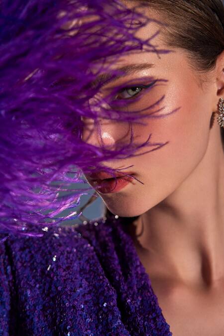 Shop Manika Nanda Purple German Satin Embroidered Sequin V Ivy Top With Draped Skirt Online at Aza Fashions Shop_Manika Nanda_Purple German Satin Embroidered Sequin V Ivy Top With Draped Skirt _Online_at_Aza_Fashions