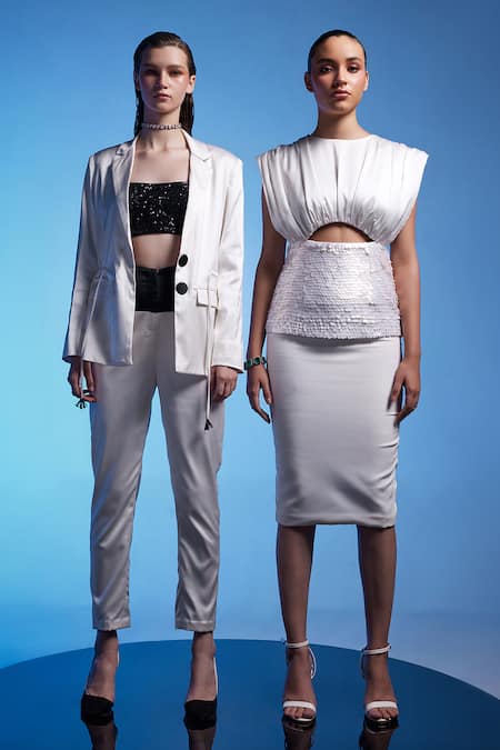 Manika Nanda_White German Satin Embroidered Sandra Drawstring And Panelled Pant Set  _Online_at_Aza_Fashions