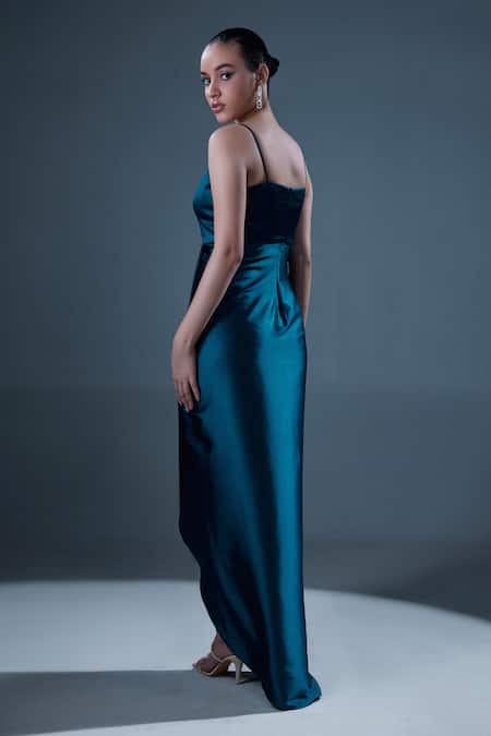 Buy Manika Nanda Green German Satin Embroidered Sequin V Neck Erica Draped Gown With Blazer Online at Aza Fashions Buy_Manika Nanda_Green German Satin Embroidered Sequin V Neck Erica Draped Gown With Blazer _Online_at_Aza_Fashions