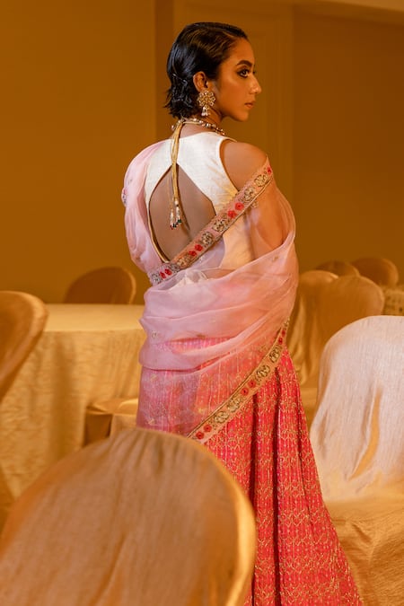Shop Ojasmé By Sanjana Thapa Pink , , Embroidery, Applique Thread Bridal Lehenga Set at Aza Fashions Shop_Ojasmé By Sanjana Thapa_Pink , , Embroidery, Applique Thread Bridal Lehenga Set _at_Aza_Fashions