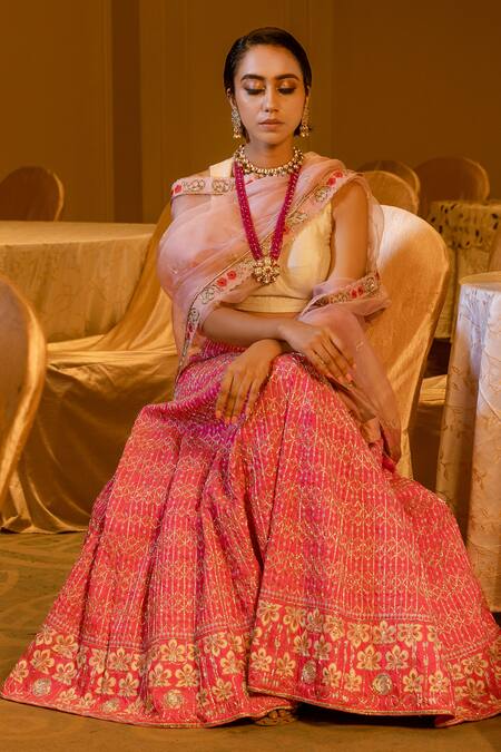 Light Pink Georgette Designer Lehenga- Daabu Jaipur