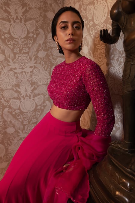 Ojasmé By Sanjana Thapa Embroidered Blouse Lehenga Set 