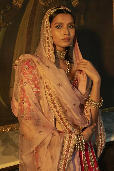 Shop Ojasmé By Sanjana Thapa Red , Organza Beads, Embroidery Round Neck Raw Bridal Lehenga Set Online at Aza Fashions Shop_Ojasmé By Sanjana Thapa_Red , Organza Beads, Embroidery Round Neck Raw Bridal Lehenga Set _Online_at_Aza_Fashions