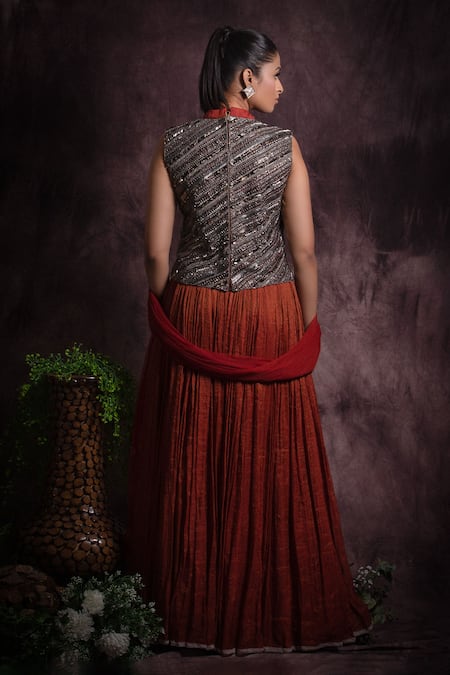 Abstract By Megha Jain Madaan Lehenga Set With Embellished Jacket 