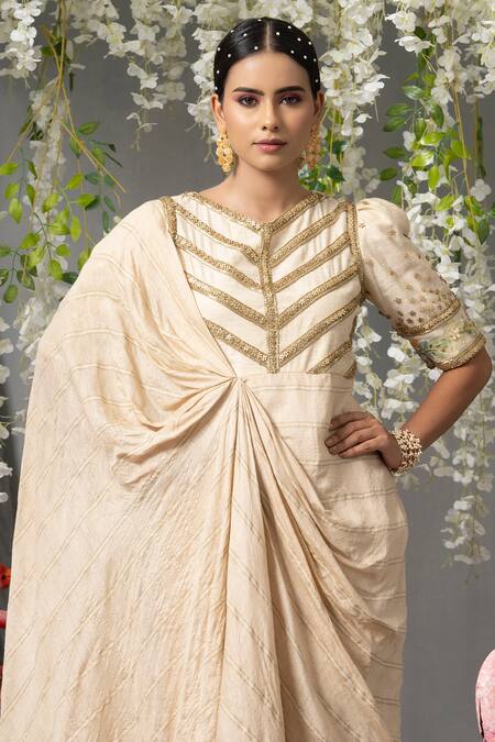 Abstract By Megha Jain Madaan Off White Handloom Cotton Sequin Embellished Yoke Saree Gown Online at Aza Fashions Abstract By Megha Jain Madaan_Off White Handloom Cotton Sequin Embellished Yoke Saree Gown _Online_at_Aza_Fashions