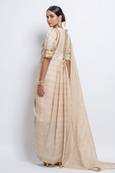 Buy Abstract By Megha Jain Madaan Off White Handloom Cotton Sequin Embellished Yoke Saree Gown Online at Aza Fashions Buy_Abstract By Megha Jain Madaan_Off White Handloom Cotton Sequin Embellished Yoke Saree Gown _Online_at_Aza_Fashions