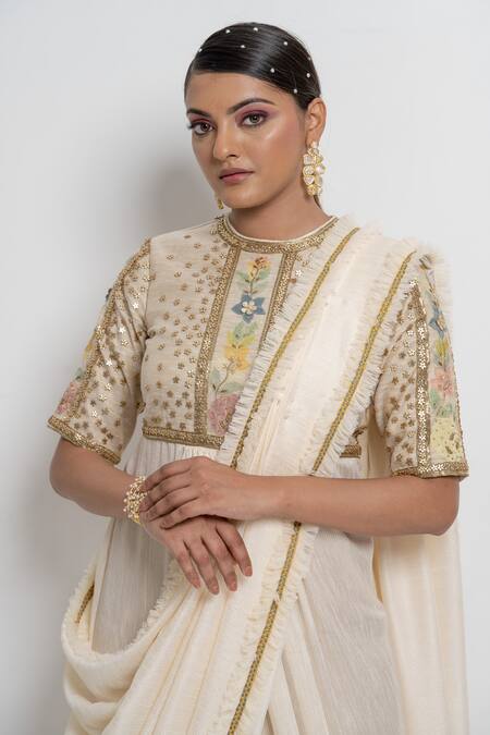 Buy Abstract By Megha Jain Madaan Off White Georgette, Silk Sequins, Beads, Floral Embellished Saree Gown Online at Aza Fashions Buy_Abstract By Megha Jain Madaan_Off White Georgette, Silk Sequins, Beads, Floral Embellished Saree Gown _Online_at_Aza_Fashions