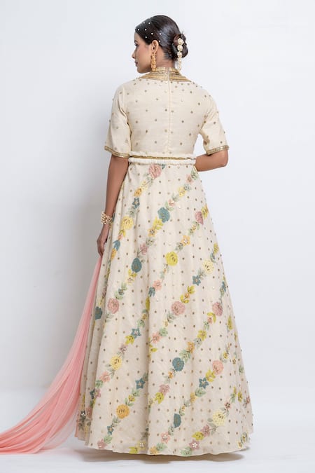 Shop Abstract By Megha Jain Madaan Off White Silk, Tulle Sequins, Floral Bloom Pattern Anarkali With Dupatta at Aza Fashions Shop_Abstract By Megha Jain Madaan_Off White Silk, Tulle Sequins, Floral Bloom Pattern Anarkali With Dupatta _at_Aza_Fashions