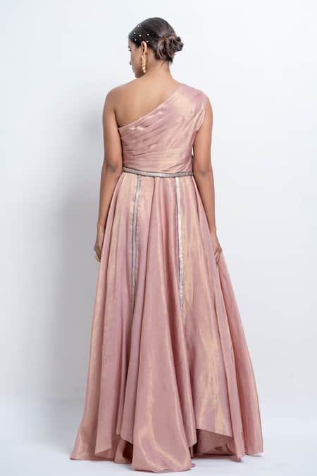 Shop Abstract By Megha Jain Madaan Pink Taffeta Sequins, Embroidery Asymmetric Floral Embellished Bodice Gown at Aza Fashions Shop_Abstract By Megha Jain Madaan_Pink Taffeta Sequins, Embroidery Asymmetric Floral Embellished Bodice Gown _at_Aza_Fashions