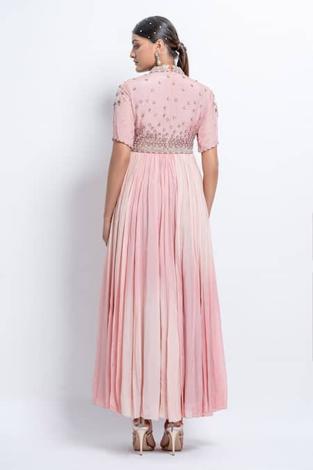 Shop Abstract By Megha Jain Madaan Pink Chiffon Sequins Round Neck Flower Embellished Gown at Aza Fashions Shop_Abstract By Megha Jain Madaan_Pink Chiffon Sequins Round Neck Flower Embellished Gown _at_Aza_Fashions