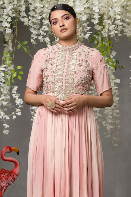 Buy Abstract By Megha Jain Madaan Pink Chiffon Sequins Round Neck Flower Embellished Gown Online at Aza Fashions Buy_Abstract By Megha Jain Madaan_Pink Chiffon Sequins Round Neck Flower Embellished Gown _Online_at_Aza_Fashions