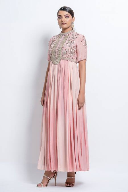 Shop Abstract By Megha Jain Madaan Pink Chiffon Sequins Round Neck Flower Embellished Gown Online at Aza Fashions Shop_Abstract By Megha Jain Madaan_Pink Chiffon Sequins Round Neck Flower Embellished Gown _Online_at_Aza_Fashions