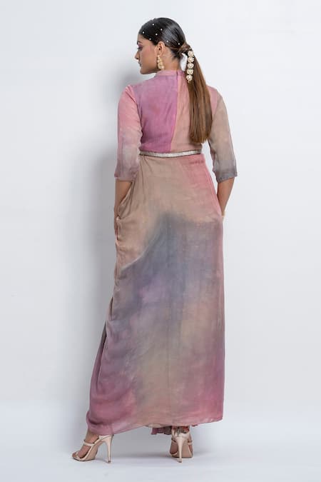 Shop Abstract By Megha Jain Madaan Pink Chiffon Sequins Round Neck Ombre Effect Draped Gown at Aza Fashions Shop_Abstract By Megha Jain Madaan_Pink Chiffon Sequins Round Neck Ombre Effect Draped Gown _at_Aza_Fashions