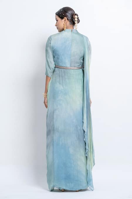 Shop Abstract By Megha Jain Madaan Blue Chiffon Sequins Round Neck Ombre Shaded Drape Gown at Aza Fashions Shop_Abstract By Megha Jain Madaan_Blue Chiffon Sequins Round Neck Ombre Shaded Drape Gown _at_Aza_Fashions