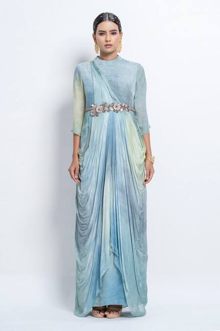 Buy Abstract By Megha Jain Madaan Blue Chiffon Sequins Round Neck Ombre Shaded Drape Gown Online at Aza Fashions Buy_Abstract By Megha Jain Madaan_Blue Chiffon Sequins Round Neck Ombre Shaded Drape Gown _Online_at_Aza_Fashions