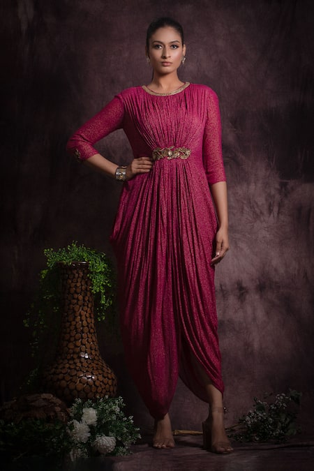 Abstract By Megha Jain Madaan Floral Embroidered Cowl Dress 