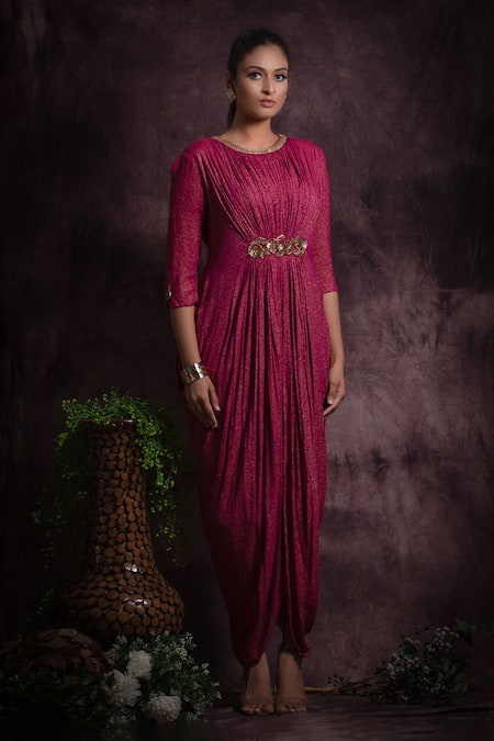 Abstract By Megha Jain Madaan Floral Embroidered Cowl Dress 