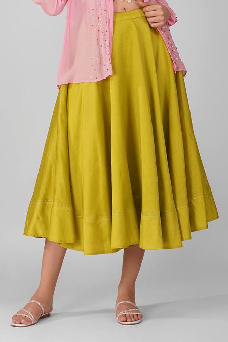 Shop_Devyani Mehrotra_Magenta Chanderi Sequins, Tassels Floral Embroidered Crop Top And Skirt Set_Online_at_Aza_Fashions